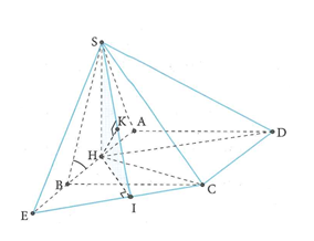 Cho hình chóp S.ABCD có ABCD là hình chữ nhật và AB = 2a, BC = a.  Biết hình chiếu vuông góc của S (ảnh 2)