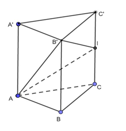 Cho lăng trụ đứng ABC.A'B'C' có \(AB = AC = BB' = a; góc BAC = 120^0. Gọi I là trung điểm của CC'. Côsin của góc tạo  (ảnh 1)