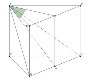 Cho lăng trụ đứng ABC.A'B'C'có đáy là tam giác đều cạnh . Mặt phẳng AB'C' tạo với mặt phẳng ABC một góc (ảnh 1)