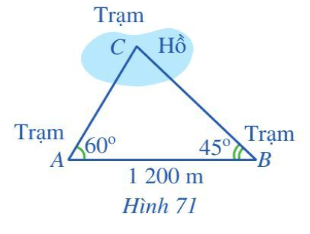 Có hai trạm quan sát A và B ven hồ và một trạm quan sát C ở giữa hồ. Để tính khoảng cách