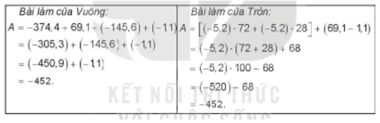 Với bài tập Tính tổng A = -5,2.72 + 69,1 + 5,2 .(-28) + (-1,1)