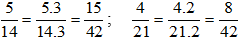 Quy đồng mẫu các phân số sau: a) 5/14 và 4/21 b) 4/5; 7/12