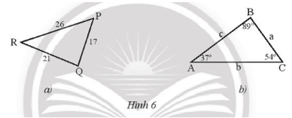 Sắp xếp theo thứ tự từ nhỏ đến lớn số đo các góc của tam giác PQR ở Hình 6a