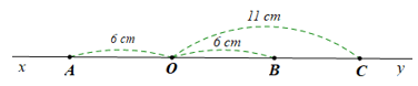 Cho hai tia Ox và Oy đối nhau. Lấy điểm A thuộc tia Ox, OA = 6 cm (ảnh 1)