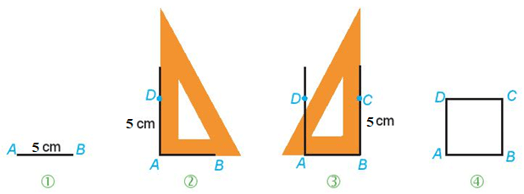 Vẽ hình vuông có cạnh 5 cm. Vẽ hình chữ nhật có chiều dài 4 cm, chiều rộng 2 cm