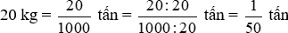 Dùng phân số để viết mỗi khối lượng sau theo tạ, theo tấn. a) 20 kg
