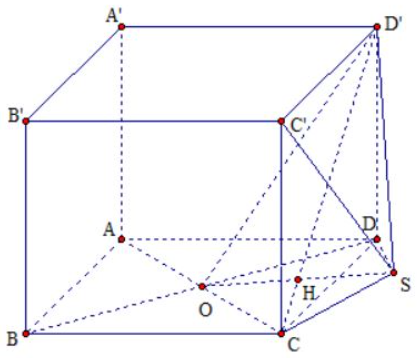 Cho hình lập phương ABCD.A'B'C'D' có cạnh bằng a. Gọi O là tâm của hình vuông ABCD. S là điểm đối xứng với O (ảnh 1)