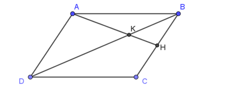 Cho hình bình hành ABCD. Trên đoạn BC lấy điểm H, trên đoạn BD lấy điểm K (ảnh 1)