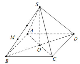 Cho hình chóp đều S.ABCD có đáy ABCD là hình vuông tâm O cạnh a, cạnh bên tạo với đáy một góc 60 (ảnh 1)