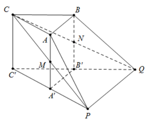 Cho khối lăng trụ ABC.A'B'C'  có thể tích bằng 1. Gọi M, N lần lượt là trung điểm  (ảnh 1)