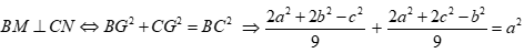 Cho tam giác ABC có BC = a; góc A = alpha và hai đường trung tuyến BM, CN vuông góc với nhau. Diện  (ảnh 10)