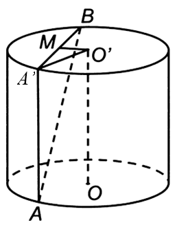 Cho hình trụ có hai đáy là hai hình tròn (O) và (O'), thiết diện qua trục của hình trụ là hình vuông. Gọi A, B là hai điểm lần lượt nằm trên hai đường tròn (O) và (O'). (ảnh 1)