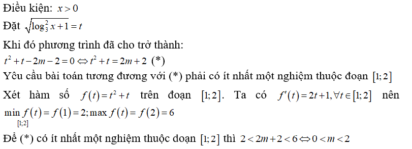 Có bao nhiêu giá trị nguyên của tham số m  để log 3x^2 + căn log 3x^2 + 1 - 2m - 1 =0 có nghiệm trong đoạn (ảnh 1)