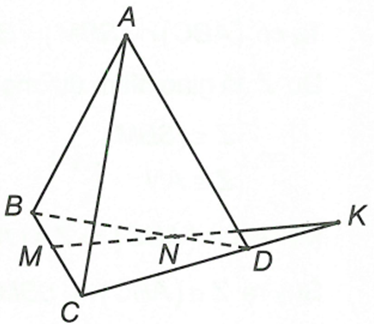 Cho tứ diện ABCD có M, N lần lượt là các điểm thuộc cạnh BC và BD sao cho MN không song song CD. (ảnh 1)