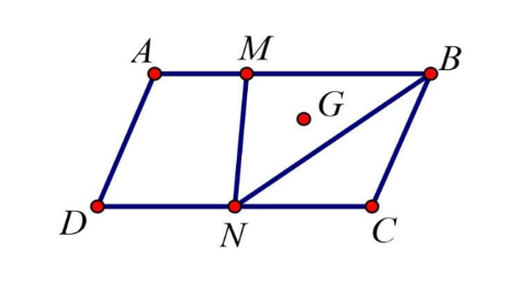 Cho hình bình hành ABCD. Gọi M, N lần lượt là hai điểm nằm trên hai cạnh AB và CD (ảnh 1)