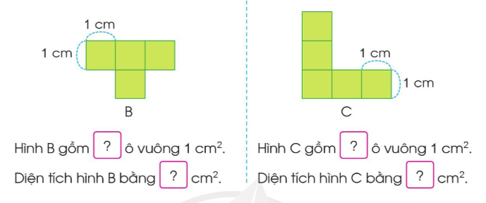 Toán lớp 3 trang 85, 86, 87 Đơn vị đo diện tích. Xăng-ti-mét vuông | Cánh diều (ảnh 1)