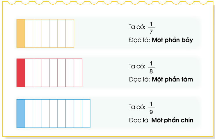 Lý thuyết Một phần bảy. Một phần tám. Một phần chín (Cánh diều 2022) hay, chi tiết | Toán lớp 3 (ảnh 1)