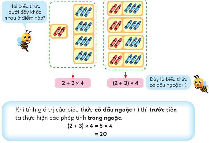 Lý thuyết Tính giá trị của biểu thức (tiếp theo) trang 35 (Chân trời sáng tạo 2022) hay, chi tiết | Toán lớp 3 (ảnh 1)