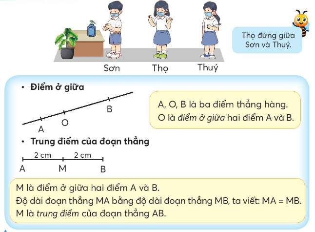 Lý thuyết Điểm ở giữa, trung điểm của đoạn thẳng (Chân trời sáng tạo 2022) hay, chi tiết | Toán lớp 3 (ảnh 1)