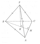 Cho hình chóp S.ABC có SA = SB = SC = BA = BC = 1. Tìm thể tích lớn nhất của khối chóp S.ABC? (ảnh 1)