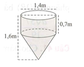 Người ta làm một dụng cụ sinh hoạt gồm hình nón và hình trụ như hình vẽ (không có nắp đậy trên). Cần bao nhiêu diện tích vật liệu để làm (các mối hàn không đáng kể, làm tròn kết quả đến một chữ số thập phân sau dấu phẩy)? (ảnh 1)