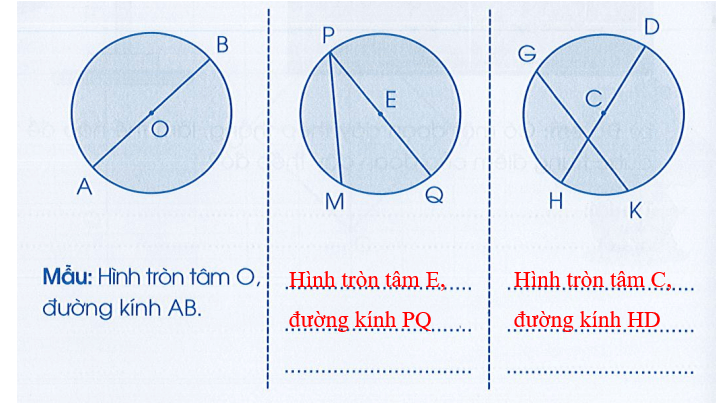 Vở bài tập Toán lớp 3 Cánh diều Tập 2 trang 22, 23 Bài 67: Hình tròn, tâm, đường kính, bán kính