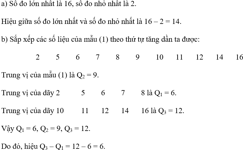 Kết quả của 11 lần đo được thống kê trong mẫu số liệu sau