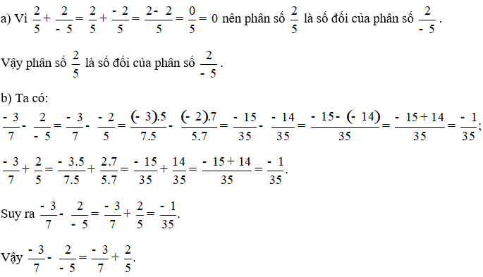 Phân số 2/5 có phải là số đối của phân số 2/(-5) không