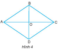 Cho hình thoi ABCD như hình 4. Hãy so sánh các cạnh của hình thoi