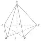 Cho hình chóp S.ABCD có đáy ABCD là hình thang vuông tại A và B; AB=BC=1 , AD=2 . Các mặt chéo  (SAC) và (SBD)  cùng vuông góc với mặt đáy (ABCD) . Biết góc giữa hai mặt phẳng (SAB)  và (ABCD)  bằng 60 (tham khảo hình vẽ bên). Khoảng cách từ điểm D đến mặt phẳng (SAB)  là (ảnh 1)