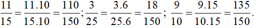 Thực hiện phép tính: 11/15 - 3/25 + 9/10