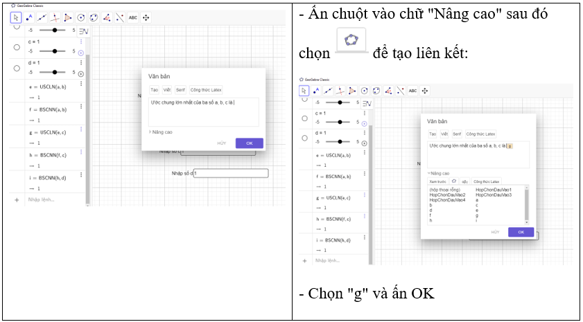 Tạo công cụ tìm ước chung lớn nhất của ba số a, b, c và bội chung nhỏ nhất của bốn số a, b, c, d