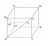 Cho hình lập phương ABCD. A1B1C1D1  có cạnh bằng 1. Hai điểm M, N lần lượt thay đổi trên các đoạn AB1  và BC1  sao cho   luôn tạo với mặt phẳng (ABCD)  một góc 60 (tham khảo hình vẽ). Giá trị bé nhất của đoạn   là  (ảnh 1)