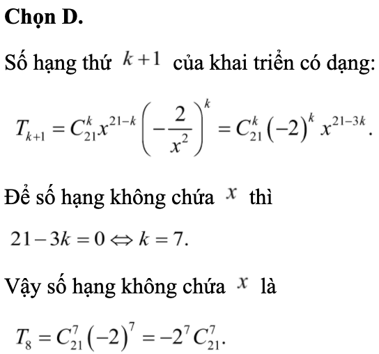 Tìm số hạng không chứa x trong khai triển nhị thức Newton (ảnh 1)