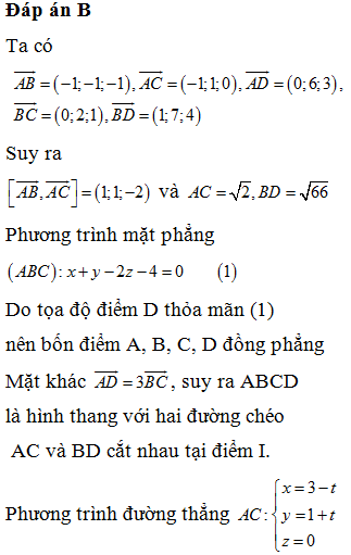 . Trong không gian Oxyz, cho bốn điểm A(3;1;0);B(2;0;-1)C(2;0;0)D(3;7;3) . Với mỗi điểm M tùy ý, đặt  (ảnh 1)