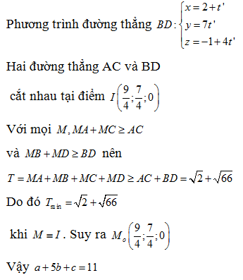 . Trong không gian Oxyz, cho bốn điểm A(3;1;0);B(2;0;-1)C(2;0;0)D(3;7;3) . Với mỗi điểm M tùy ý, đặt  (ảnh 2)