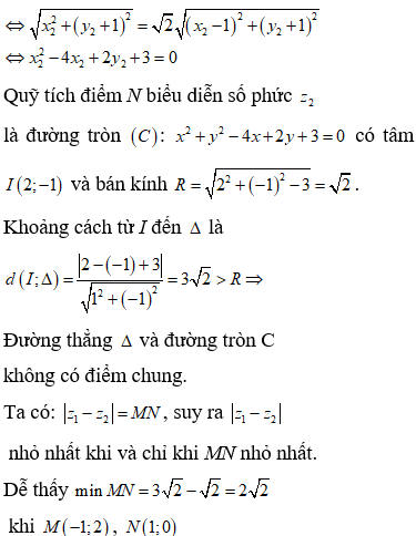 Cho hai số phức  z1=x1+y1,z2=x2+y2(x1,x2.y1,y2 thuộc R)    (ảnh 1)