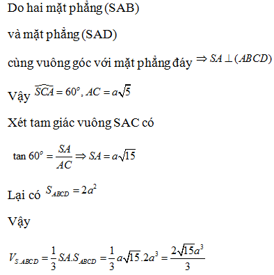 Cho hình chóp S.ABCD có đáy ABCD  là hình chữ nhật có (ảnh 1)