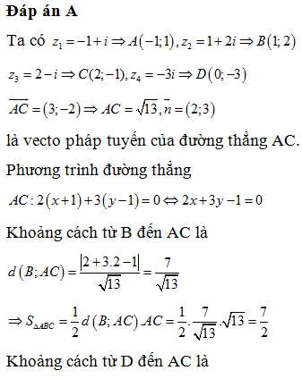 Trong mặt phẳng phức, gọi A, B, C, D lần lượt là các điểm biểu diễn số phức   (ảnh 1)