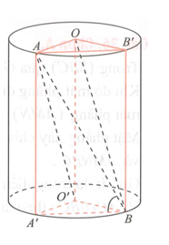 Cho hình trụ có đáy là hai đường tròn tâm O và O’, bán kính đáy bằng chiều cao và bằng 2a. Trên đường tròn đáy có tâm O lấy điểm A, trên đường tròn tâm O’ lấy điểm B. Đặt anpha  là góc giữa AB và đáy. Tính tan anpha  khi thể tích khối tứ diện OO’AB đạt giá trị lớn nhất. (ảnh 1)