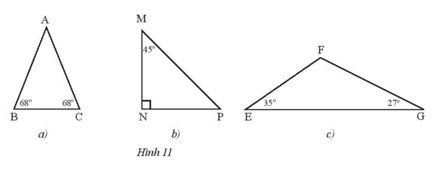 Tìm các tam giác cân trong Hình 11 và đánh dấu các cạnh bằng nhau