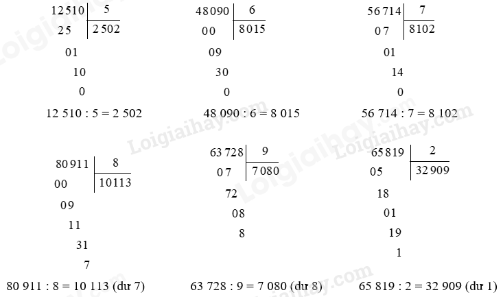 Toán lớp 3 trang 65, 66, 67 Chia số có năm chữ số cho số có một chữ số | Chân trời sáng tạo (ảnh 1)