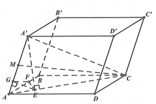 Cho lăng trụ ABCD. A'B'C'D'  có đáy ABCD là hình chữ nhật với AB= căn6 , AD= căn3 ,  A'C=3 và mặt phẳng (AA'C'C)  vuông góc với đáy. Biết mặt phẳng  (AA'C'C) và  (AA'B'B) tạo với nhau góc anpha , thỏa mãn tan anpha= 3/4 . Thể tích khối lăng trụ ABCD. A'B'C'D'  bằng	  (ảnh 1)