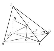 Cho hình chóp S.ABCD có đáy là hình chữ nhật, AB=2a , AD=a căn3cạnh bên SA vuông góc với mặt phẳng đáy, góc giữa SD và mặt phẳng đáy là 30 độ . Diện tích mặt cầu ngoại tiếp hình chóp là: (ảnh 1)