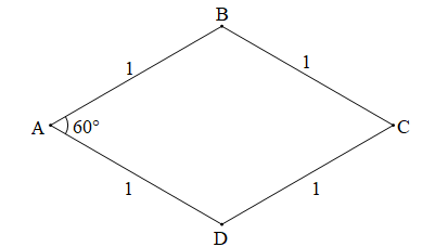 Cho hình thoi ABCD cạnh bằng 1 cm và có góc BAD=60 độ. Độ dài cạnh AC là: (ảnh 1)