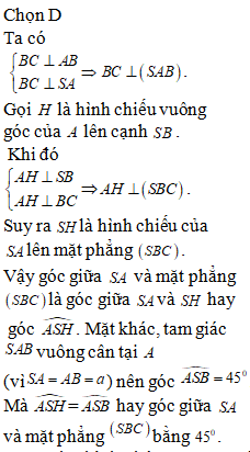 Cho hình chóp S.ABC có SA vuông góc với ABC. Tam giác ABC là vuông cân tại B (ảnh 2)