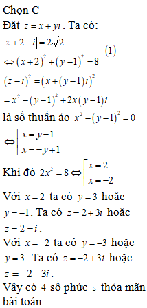 Có bao nhiêu số phức z thỏa mãn |z+2-i|=2 căn 2 (ảnh 1)