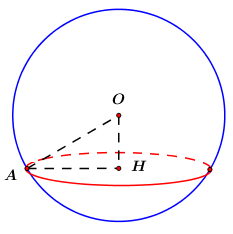  (TH): Cho mặt cầu mặt phẳng cách tâm O một khoảng bằng cắt mặt cầu \(\left( S \right)\) theo giao tuyến là một đường tròn. Hãy tính theo r chu vi của đường tròn là giao tuyến của mặt phẳng v (ảnh 12)