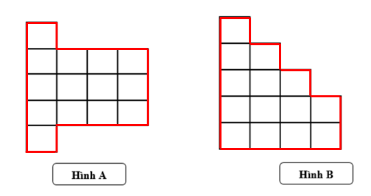So sánh chu vi hình A và chu vi hình B, biết mỗi cạnh của 1 ô vuông có độ dài 1 cm (ảnh 2)