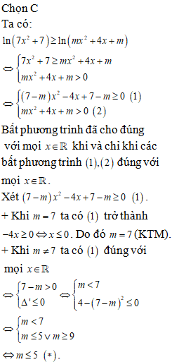 Gọi S là tổng tất cả các giá trị nguyên của m để bất phương trình (ảnh 1)